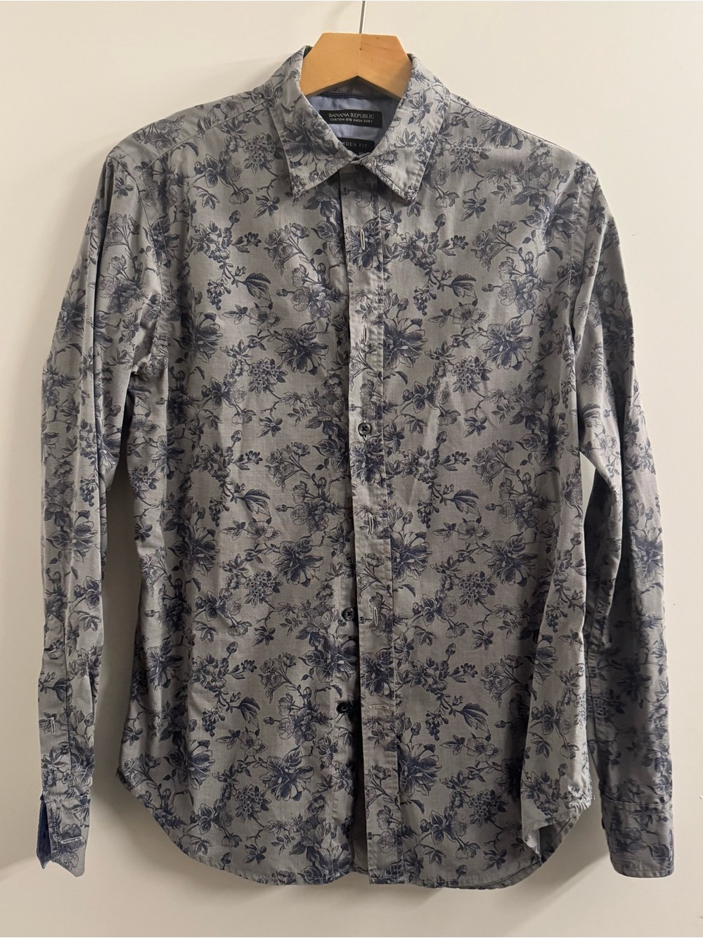 BR Classic Floral Button-Up Shirt - Gray Blue